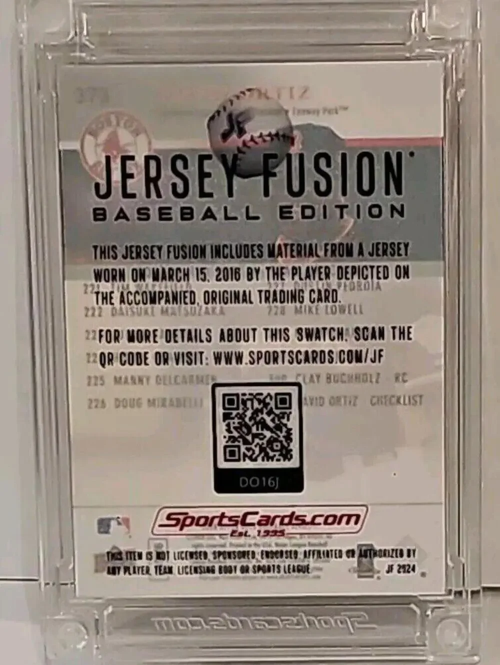 2024 JERSEY FUSION DAVID ORTIZ GAME USED SWATCH BOSTON REDSOCKS